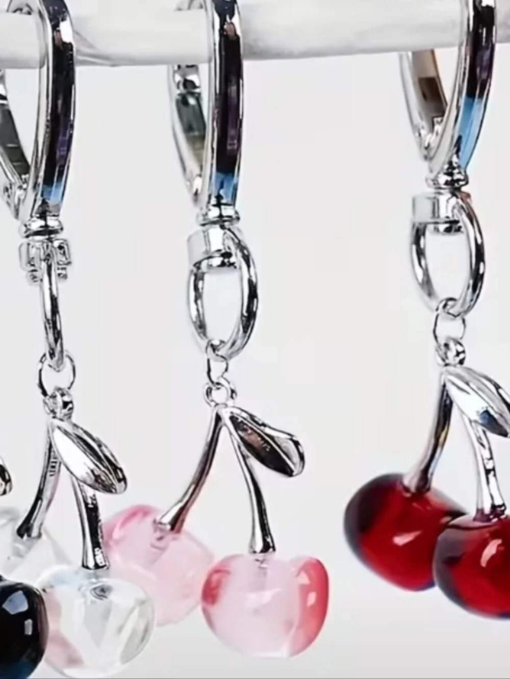 Heart Key ring Cherry Charm Keychain - Pink